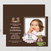 Bruin Tea Party Foto van Birthday Party Kaart (Voorkant / Achterkant)