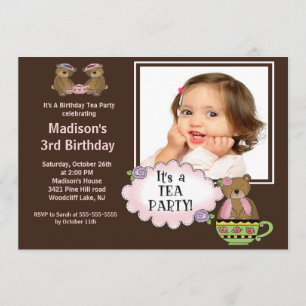 Bruin Tea Party Foto van Birthday Party Kaart
