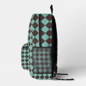 Bruin Teal Geruite Diamant Patroon Bedrukte Rugzak (Rechts)