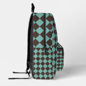 Bruin Teal Geruite Diamant Patroon Bedrukte Rugzak (Links)
