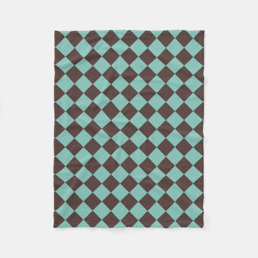 Bruin Teal Geruite Diamant Patroon Fleece Deken (Voorkant)