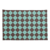 Bruin Teal Geruite Diamant Patroon Kussensloop (Achterkant-Rechts)