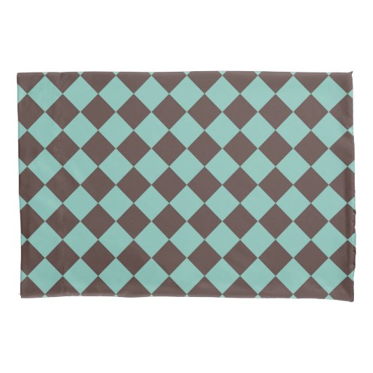 Bruin Teal Geruite Diamant Patroon Kussensloop (Voorkant-Links)