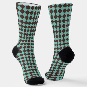 Bruin Teal Geruite Diamant Patroon Sokken