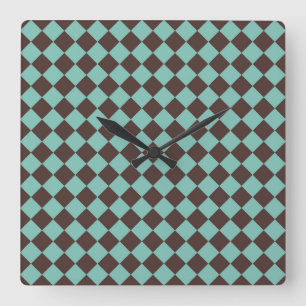 Bruin Teal Geruite Diamant Patroon Vierkante Klok