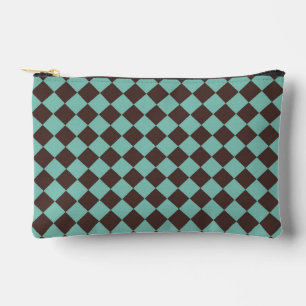 Bruin Teal Geruite Diamantpatroon Klein Etui