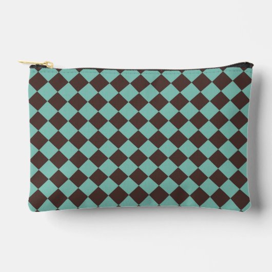 Bruin Teal Geruite Diamantpatroon Klein Etui (Voorkant)
