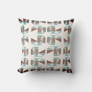 Bruin Teal Wit Kleine Geometrische Stukken Motief Kussen