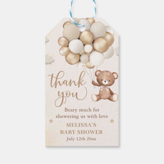 Bruin Teddy Bear Balloon Baby shower Cadeaulabel (Achterkant)