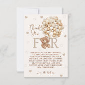 Bruin Teddy Bear Balloons Baby shower Bedankkaart (Voorkant)