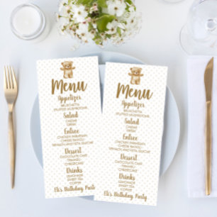 Bruin Teddy Bear Polka Dots Birthday Food Menu