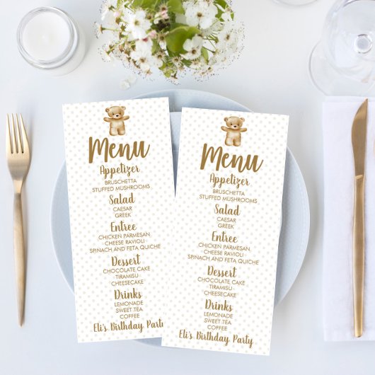 Bruin Teddy Bear Polka Dots Birthday Food Menu