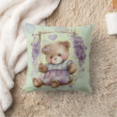 Bruin Teddy Bear zwaait lavender dress en Polka Kussen (Deken)