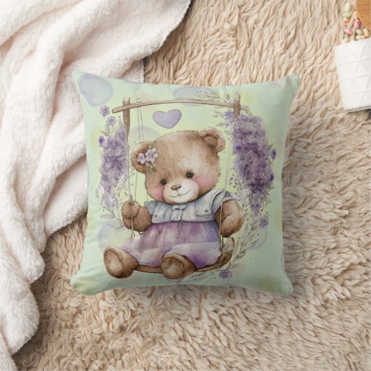 Bruin Teddy Bear zwaait lavender dress en Polka Kussen (Deken)