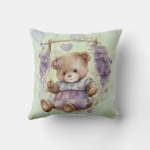 Bruin Teddy Bear zwaait lavender dress en Polka Kussen (Achterkant)