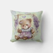 Bruin Teddy Bear zwaait lavender dress en Polka Kussen (Voorkant)