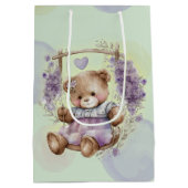 Bruin Teddy Bear zwaait lavender dress en Polka Medium Cadeauzakje (Achterkant)
