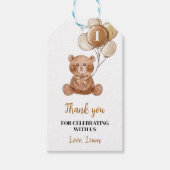 Bruin Teddybeer 1e Verjaardag Dank u Label Cadeaulabel (Voorkant)