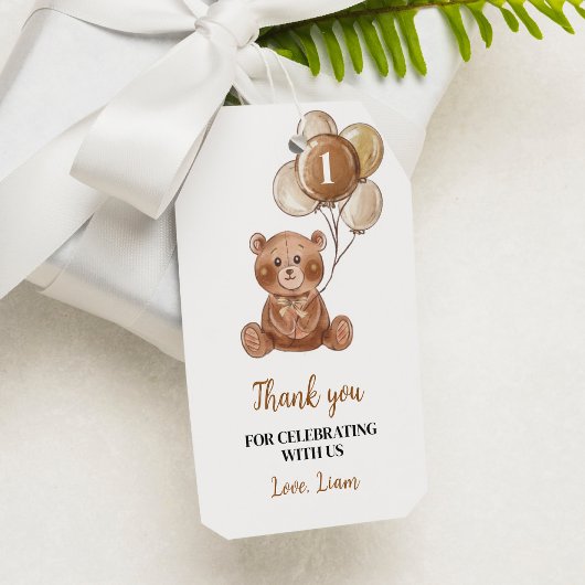 Bruin Teddybeer 1e Verjaardag Dank u Label Cadeaulabel