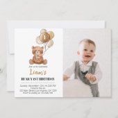 Bruin Teddybeer Verjaardagsuitnodiging Beer Balloo Bedankkaart (Voorkant)