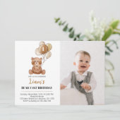 Bruin Teddybeer Verjaardagsuitnodiging Beer Balloo Bedankkaart (Staand voorkant)
