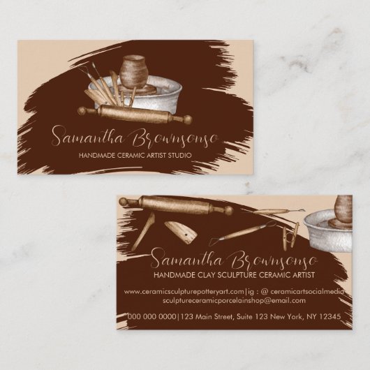 Bruin Terracotta Craft Shop Pottery Ceramic Clay Visitekaartje (Voorkant / Achterkant)