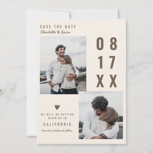 Bruin terracotta redt de date bruiloft 2 foto's (Voorkant)