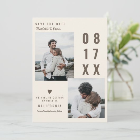 Bruin terracotta redt de date bruiloft 2 foto's (Staand voorkant)