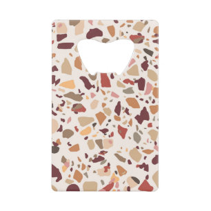 Bruin terrazzo: , trendy motief. creditkaart flessenopener