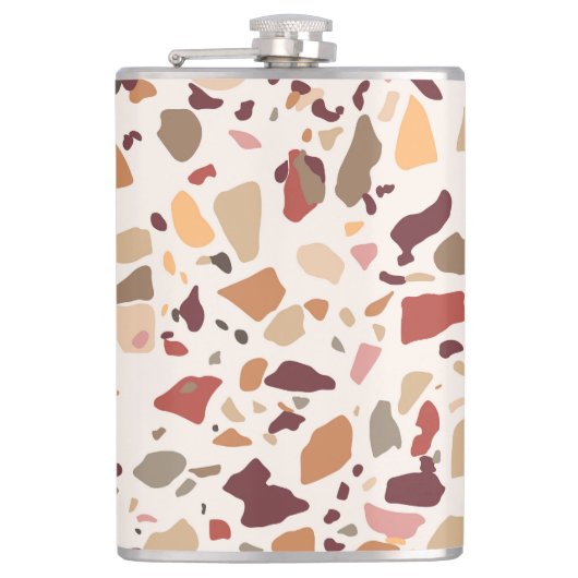 Bruin terrazzo: , trendy motief. heupfles (Voorkant)