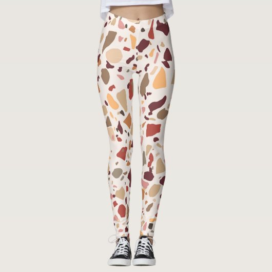 Bruin terrazzo: , trendy motief. leggings (Voorkant)