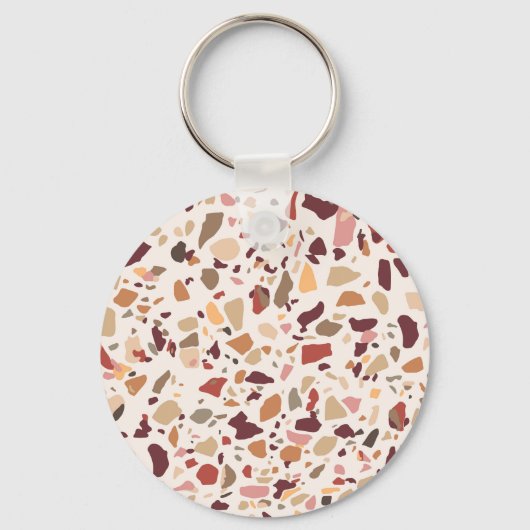 Bruin terrazzo: , trendy motief. sleutelhanger (Voorkant)