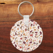 Bruin terrazzo: , trendy motief. sleutelhanger (Achterkant)