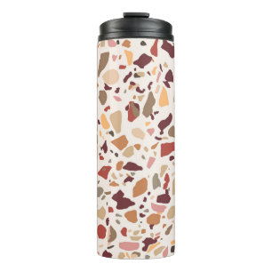 Bruin terrazzo: , trendy motief. thermosbeker
