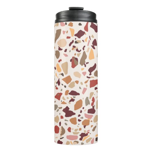 Bruin terrazzo: , trendy motief. thermosbeker (Voorkant)