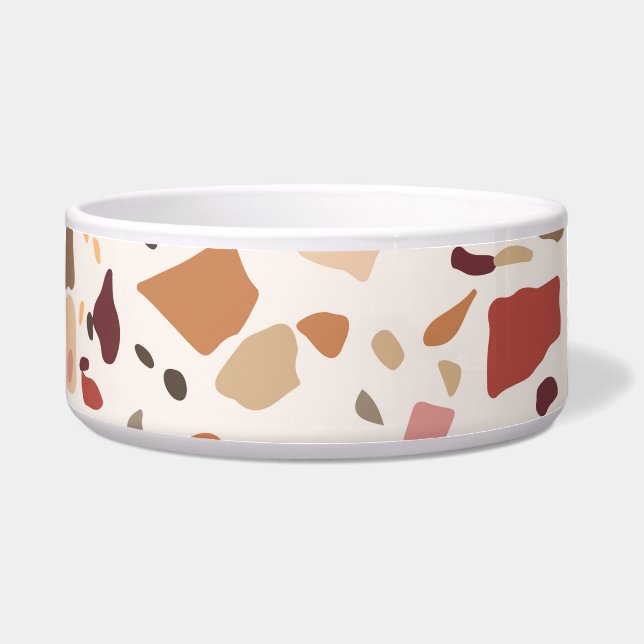 Bruin terrazzo: , trendy motief. voerbakje (Voorkant)