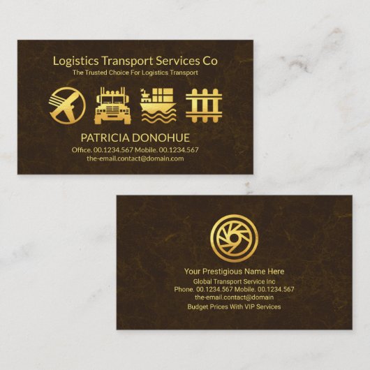 Bruin Textuur Goud Logistiek Pictogram Visitekaartje (Voorkant / Achterkant)