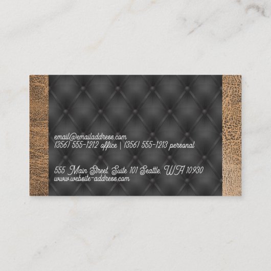 Bruin Textuur Leer | Zwart gestoffeerd Visitekaartje (Achterkant)