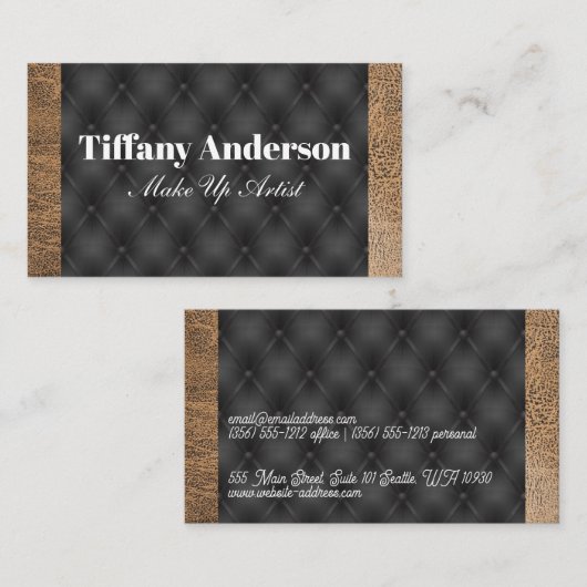 Bruin Textuur Leer | Zwart gestoffeerd Visitekaartje (Voorkant / Achterkant)