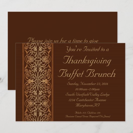 Bruin Thanksgiving Diner of Buffet Uitnodigingen (Voorkant / Achterkant)