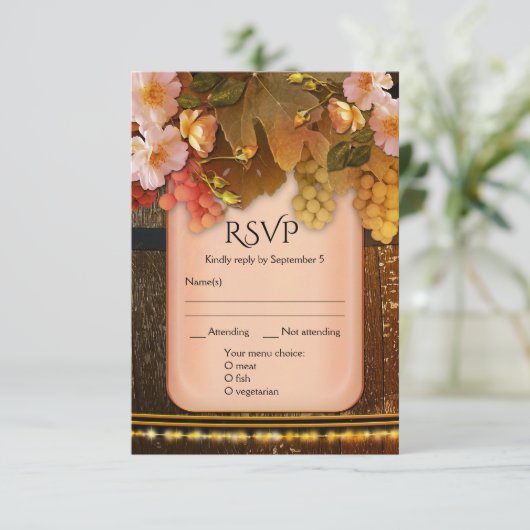 Bruin Thema Menu Keuze Trouw RSVP Kaart (Staand voorkant)