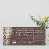 Bruin ticket bestemming bruiloft uitnodiging (Staand voorkant)