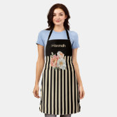 Bruin Top met Beige Stripes Bloemen Schort (Gedragen)