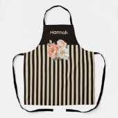 Bruin Top met Beige Stripes Bloemen Schort (Voorkant)