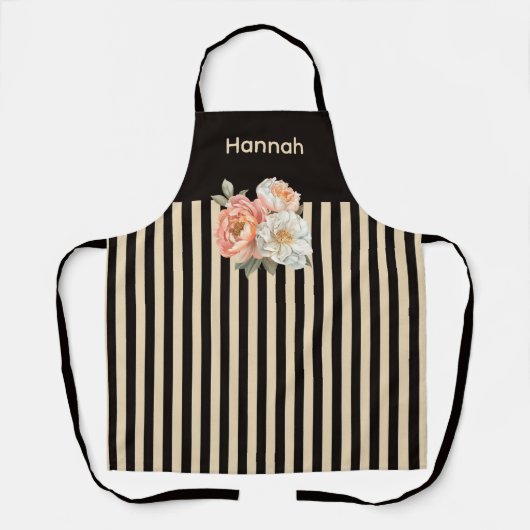 Bruin Top met Beige Stripes Bloemen Schort (Voorkant)