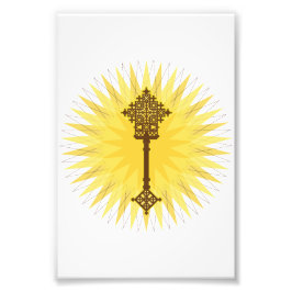 Bruin Traditioneel Ethiopisch Kruis Ontwerp Foto Afdruk