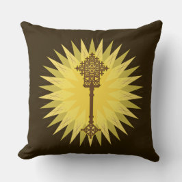 Bruin Traditioneel Ethiopisch Kruis Ontwerp Kussen