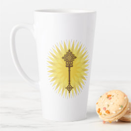 Bruin Traditioneel Ethiopisch Kruis Ontwerp Latte Mok
