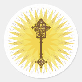 Bruin Traditioneel Ethiopisch Kruis Ontwerp Ronde Sticker