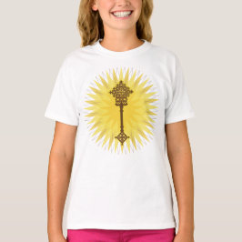 Bruin Traditioneel Ethiopisch Kruis Ontwerp T-shirt